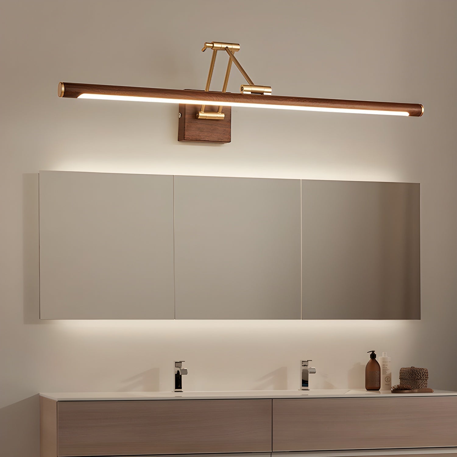 Walnut Color Linear Adjustable Wall Light, Hardwired Wall Sconce, detail 14