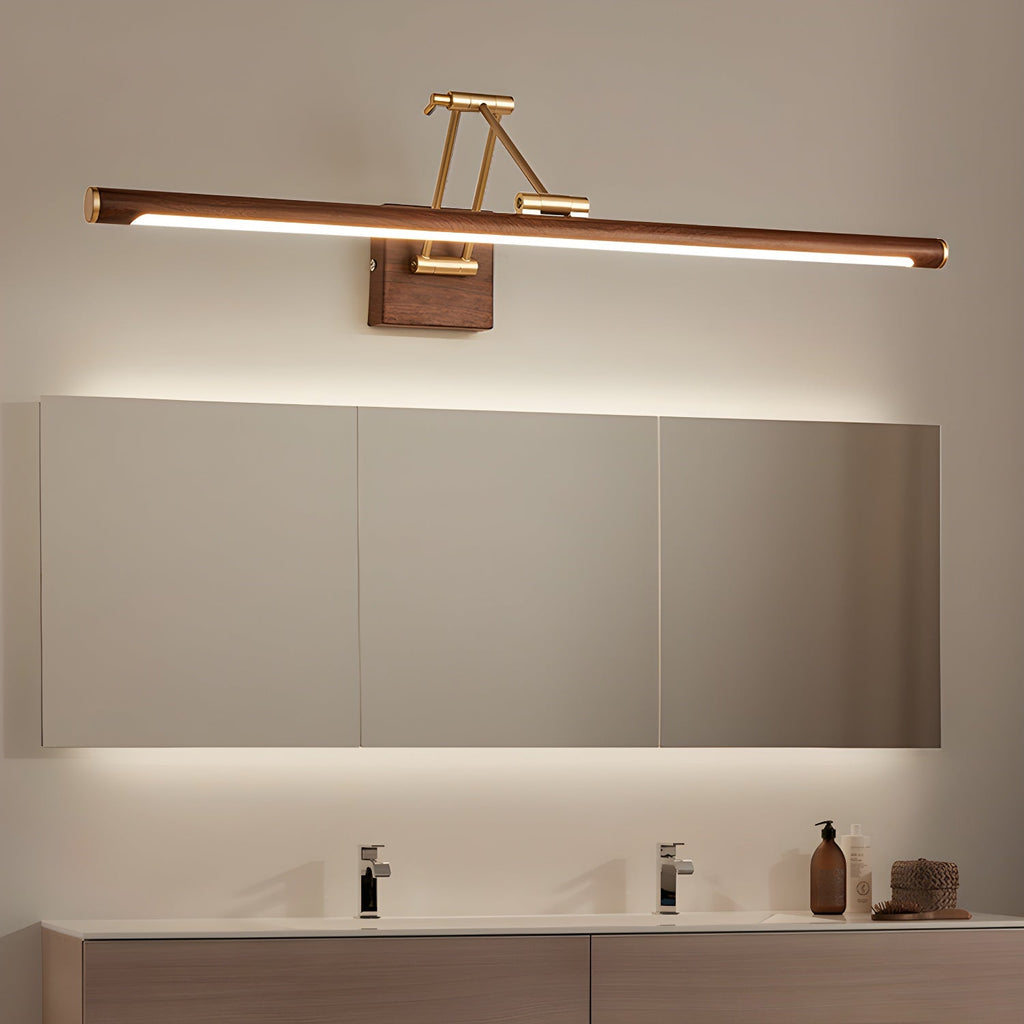 Walnut Color Linear Adjustable Wall Light, Hardwired Wall Sconce, detail 7