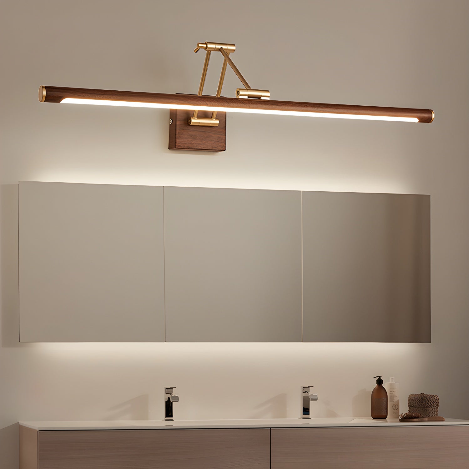 Walnut Color Linear Adjustable Wall Light, Hardwired Wall Sconce, detail 7