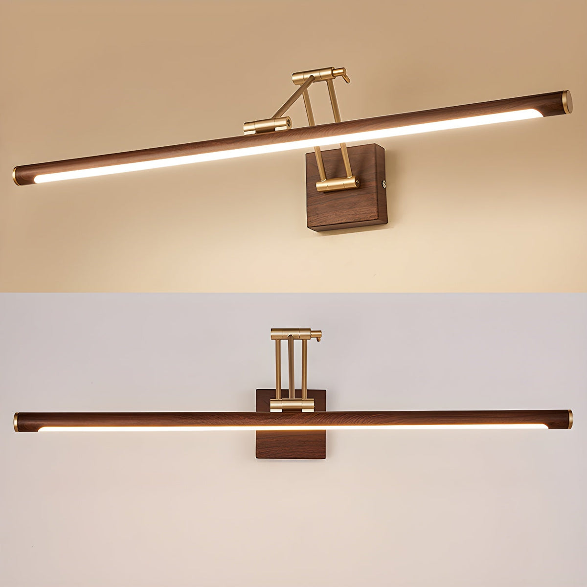 Walnut Color Linear Adjustable Wall Light, Hardwired Wall Sconce, detail 9