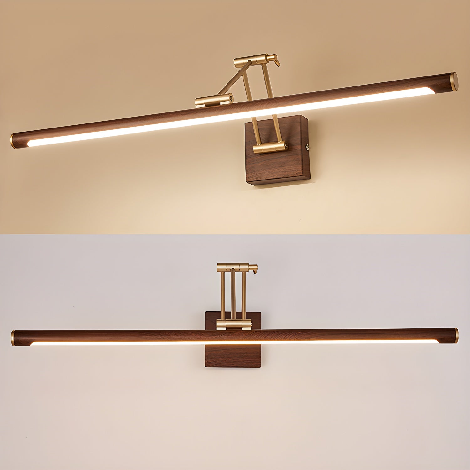 Walnut Color Linear Adjustable Wall Light, Hardwired Wall Sconce, detail 9