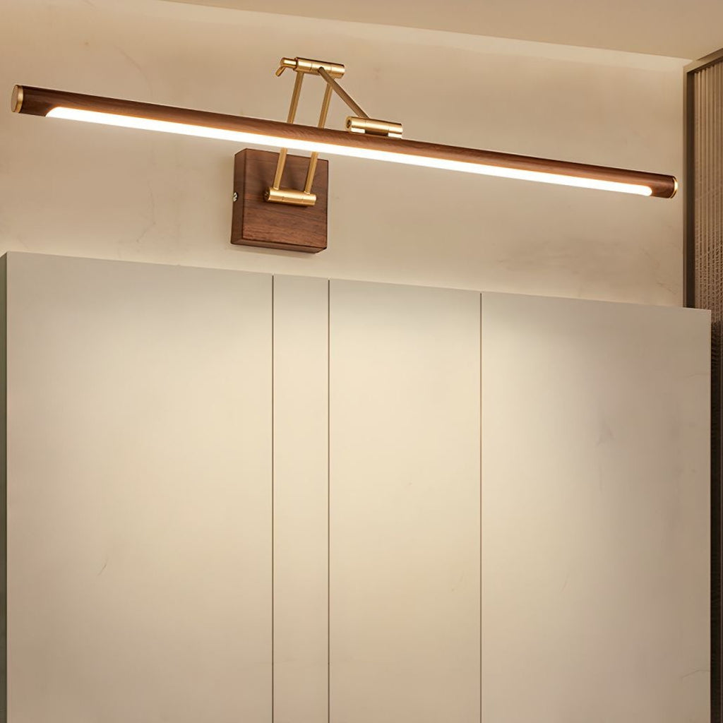 Walnut Color Linear Adjustable Wall Light, Hardwired Wall Sconce, detail 19
