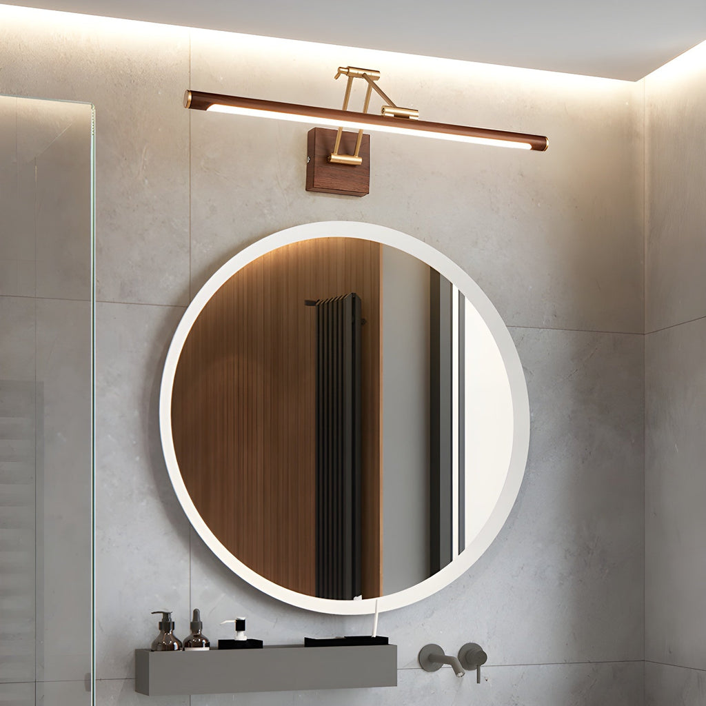 Walnut Color Linear Adjustable Wall Light, Hardwired Wall Sconce, detail 12