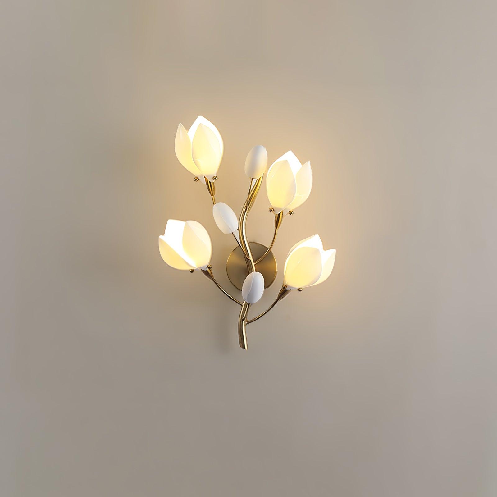 Porcelain Magnolia Wall Light 13.8", Bedroom Wall Sconce, detail 9