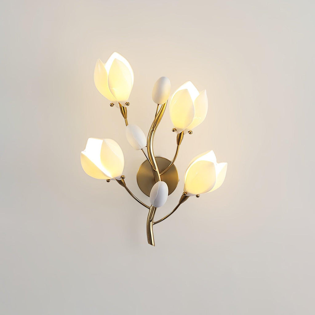 Porcelain Magnolia Wall Light 13.8", Bedroom Wall Sconce, detail 8
