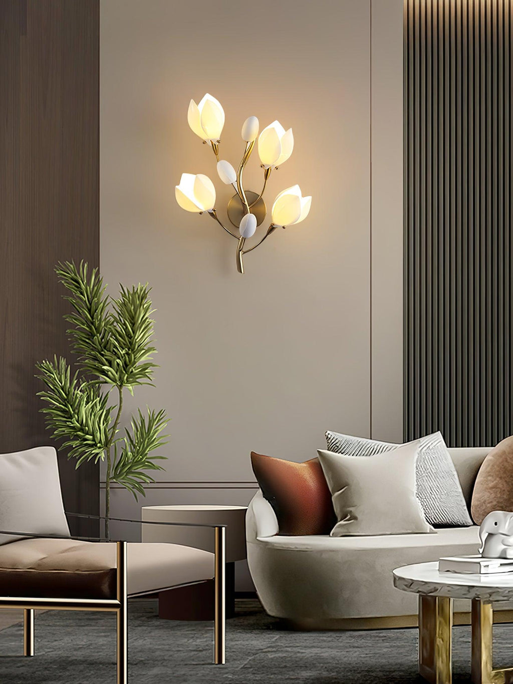 Porcelain Magnolia Wall Light 13.8", Bedroom Wall Sconce, detail 5