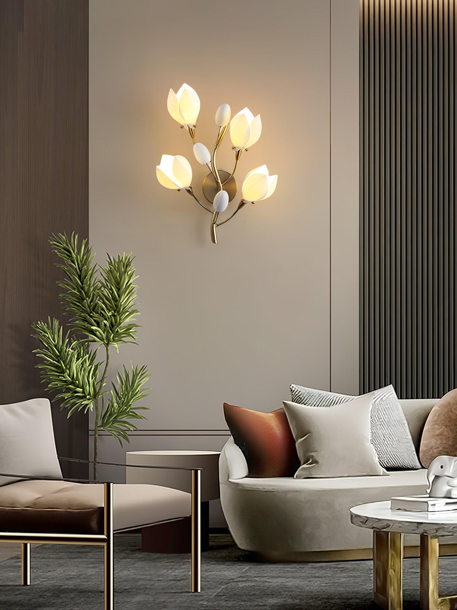 Porcelain Magnolia Wall Light 13.8", Bedroom Wall Sconce, detail 5