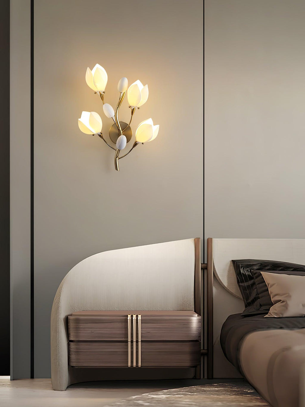Porcelain Magnolia Wall Light 13.8", Bedroom Wall Sconce, detail 6