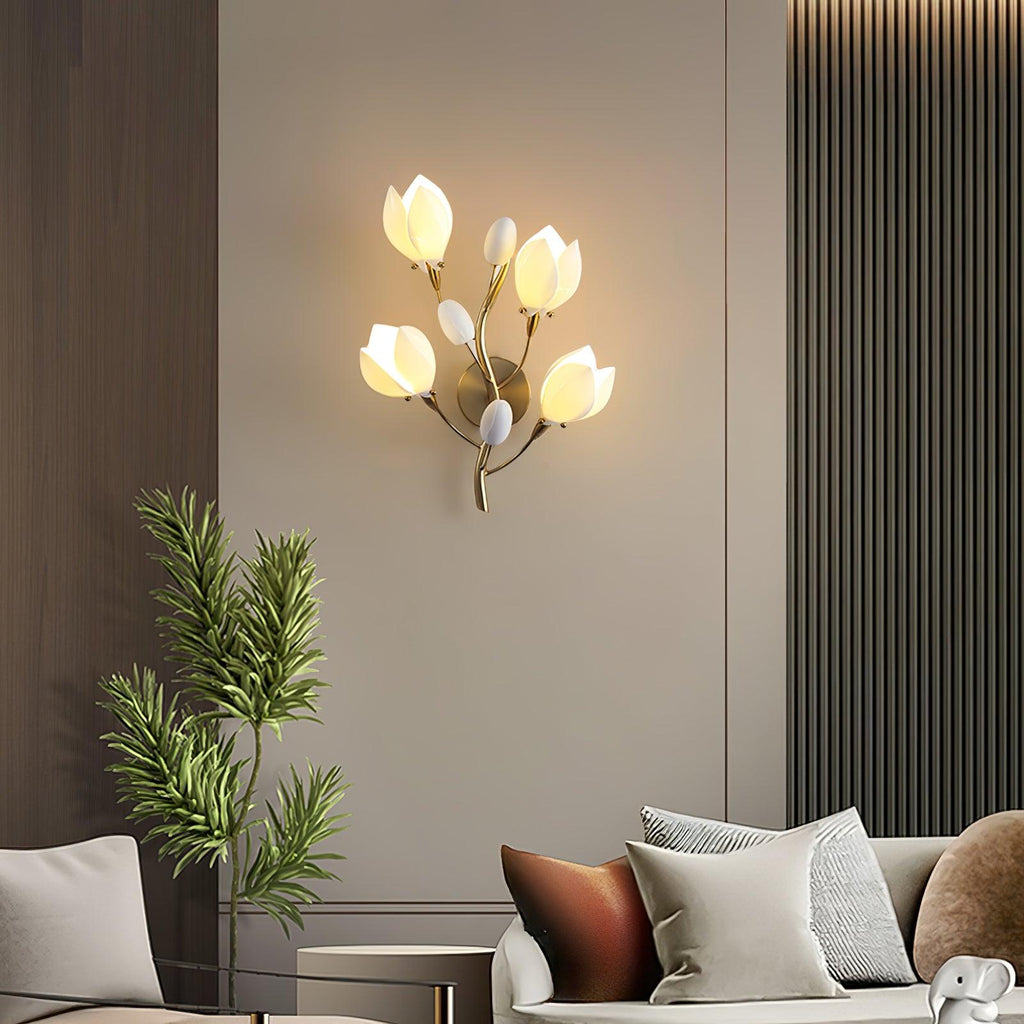 Porcelain Magnolia Wall Light 13.8", Bedroom Wall Sconce, detail 4
