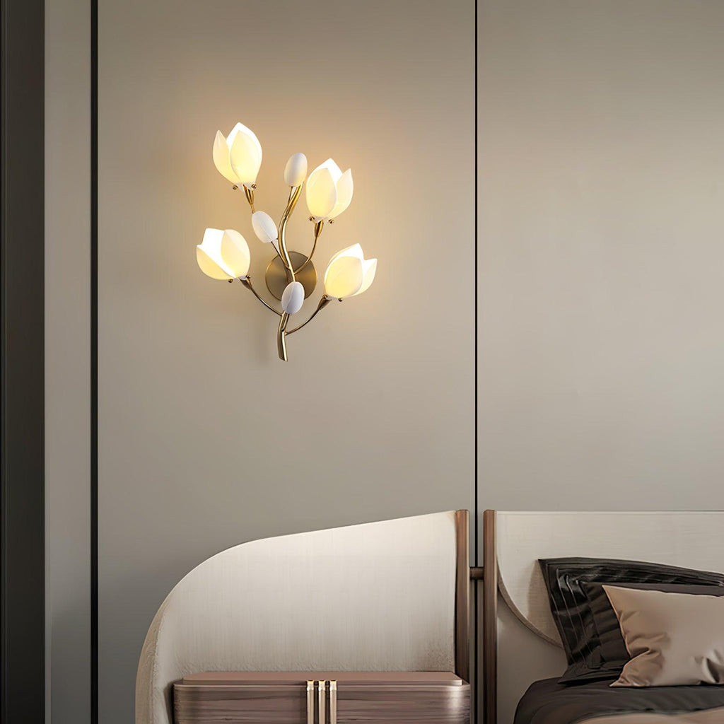 Porcelain Magnolia Wall Light 13.8", Bedroom Wall Sconce, detail 2