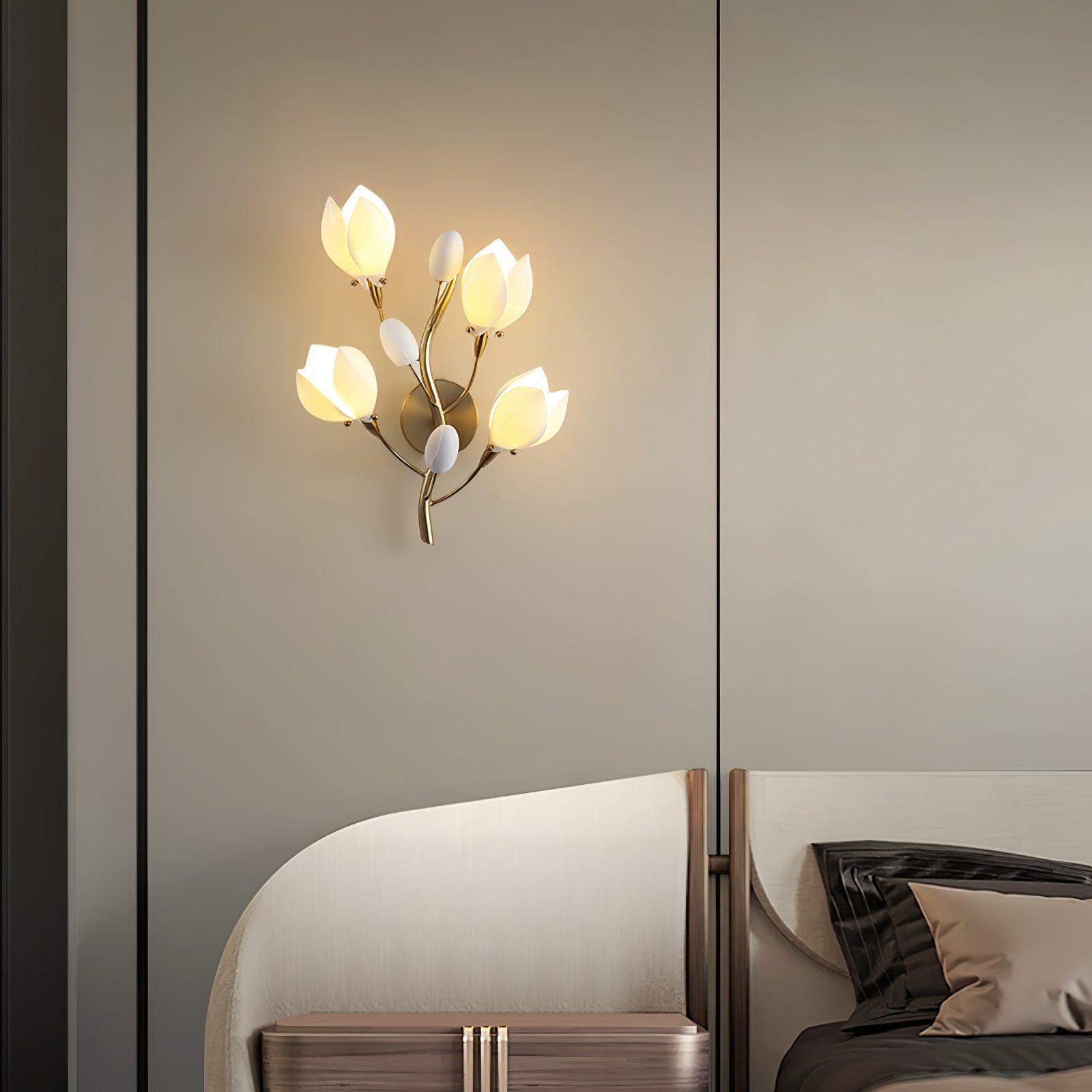 Porcelain Magnolia Wall Light 13.8", Bedroom Wall Sconce, detail 2