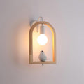 Wood Bird Resin Wall Light, Bedroom Wall Sconce, Oak wood, Model A: Dia 23cm x H 33.5cm