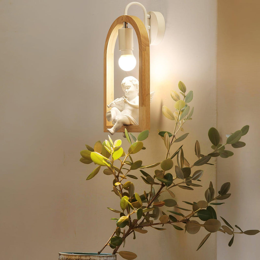 Wood Bird Resin Wall Light, Bedroom Wall Sconce, detail 4