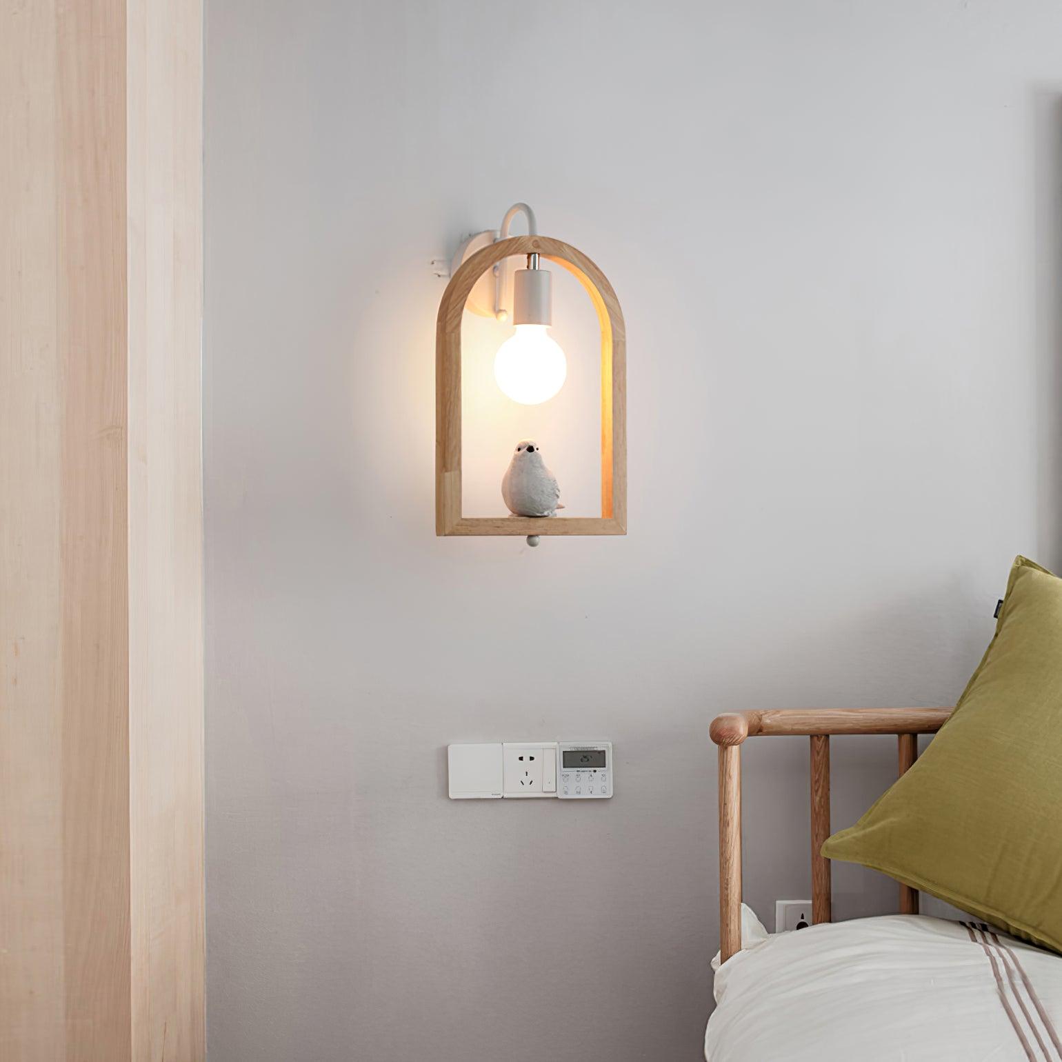 Wood Bird Resin Wall Light, Bedroom Wall Sconce, detail 3