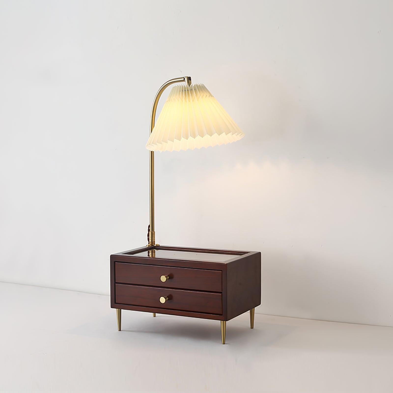 Wood Drawer Table Light, Bedside Table Lamp, Fabric, L 30cm x W 22cm x H 62cm