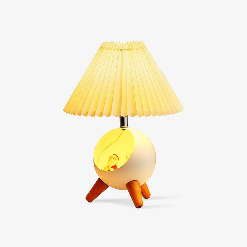 Wood Small Table Light, Bedside Table Lamp, Fabric, Φ 10.2″ x H 15.4″