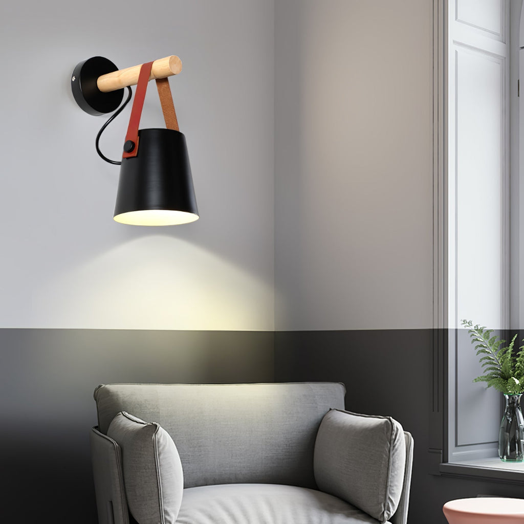 Wooden Conical Wall Light - Dia 13cm x H 22cm Metal, Hardwired Wall Sconce, detail 4