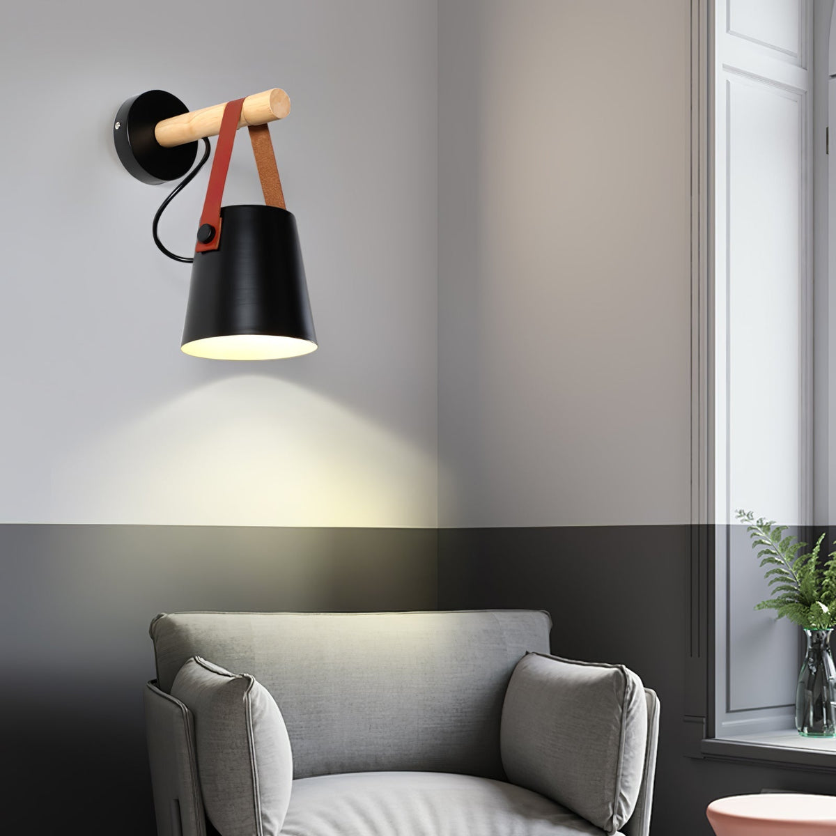 Wooden Conical Wall Light - Dia 13cm x H 22cm Metal, Hardwired Wall Sconce, detail 4