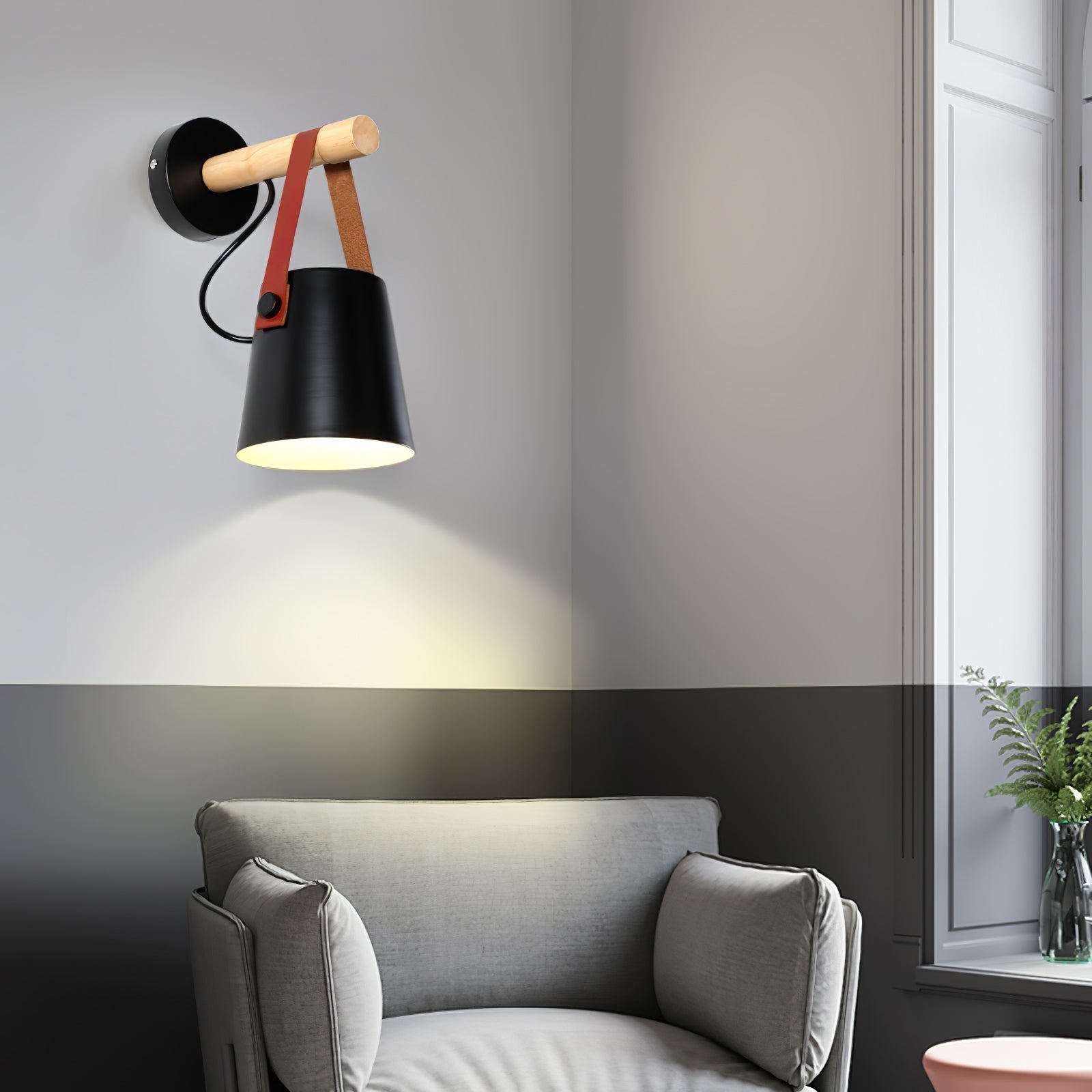 Wooden Conical Wall Light - Dia 13cm x H 22cm Metal, Hardwired Wall Sconce, detail 4
