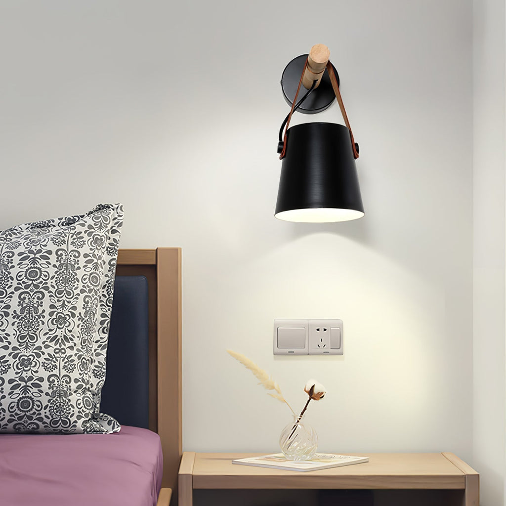 Wooden Conical Wall Light - Dia 13cm x H 22cm Metal, Hardwired Wall Sconce, detail 5