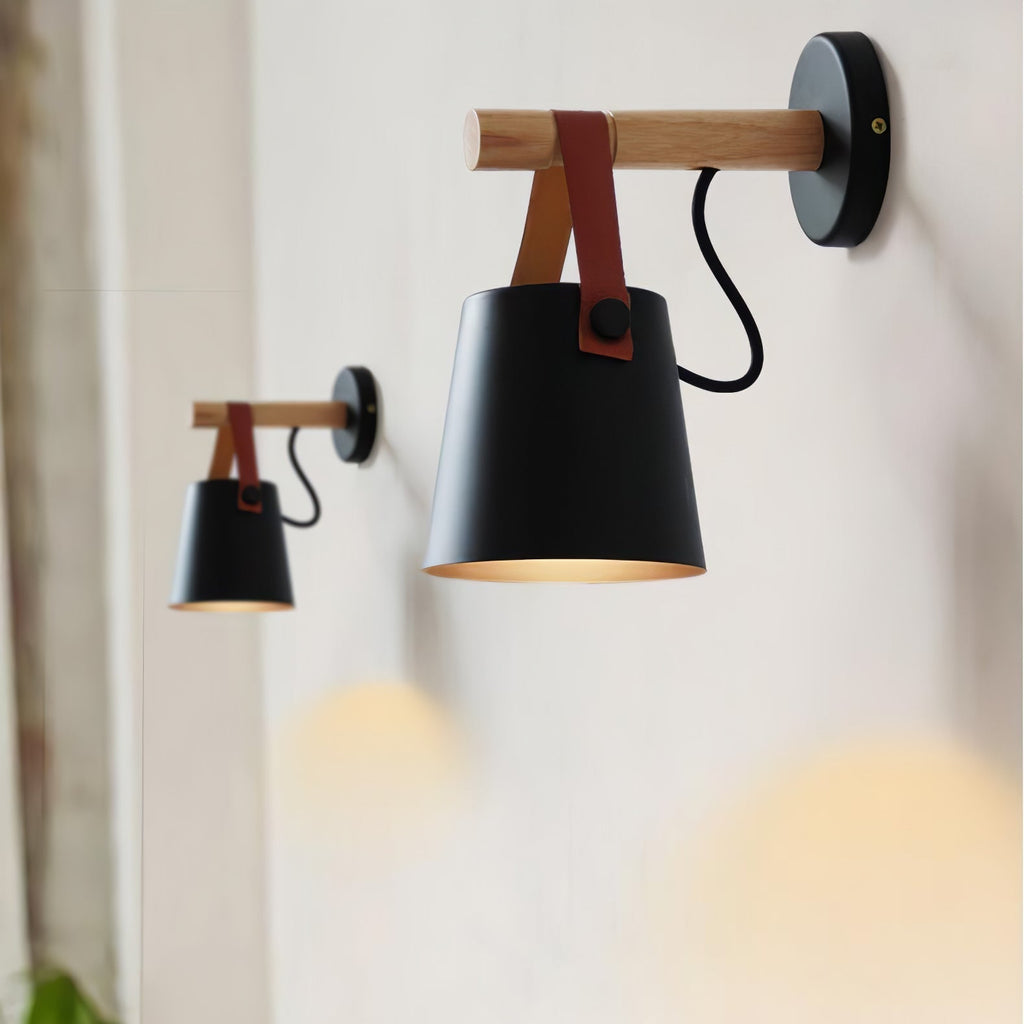 Wooden Conical Wall Light - Dia 13cm x H 22cm Metal, Hardwired Wall Sconce, detail 3