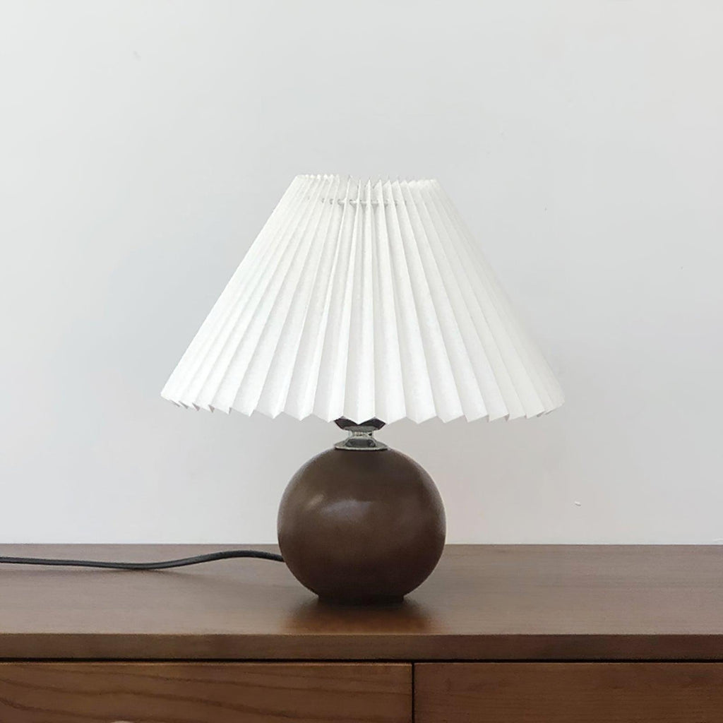 Wooden Pleated Table Light, Bedside Table Lamp, Dia 28cm x H 30cm