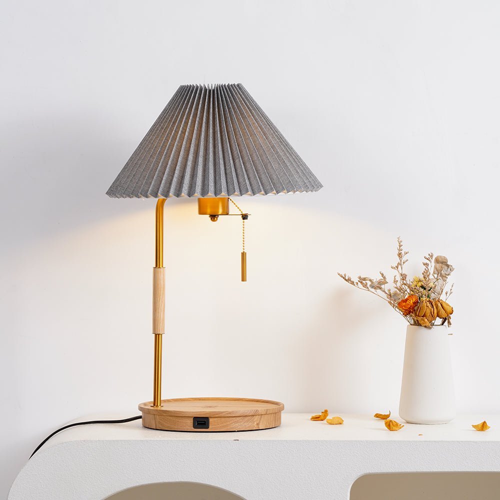 Pleated Retro Wooden Table Light, Bedside Table Lamp, detail 4