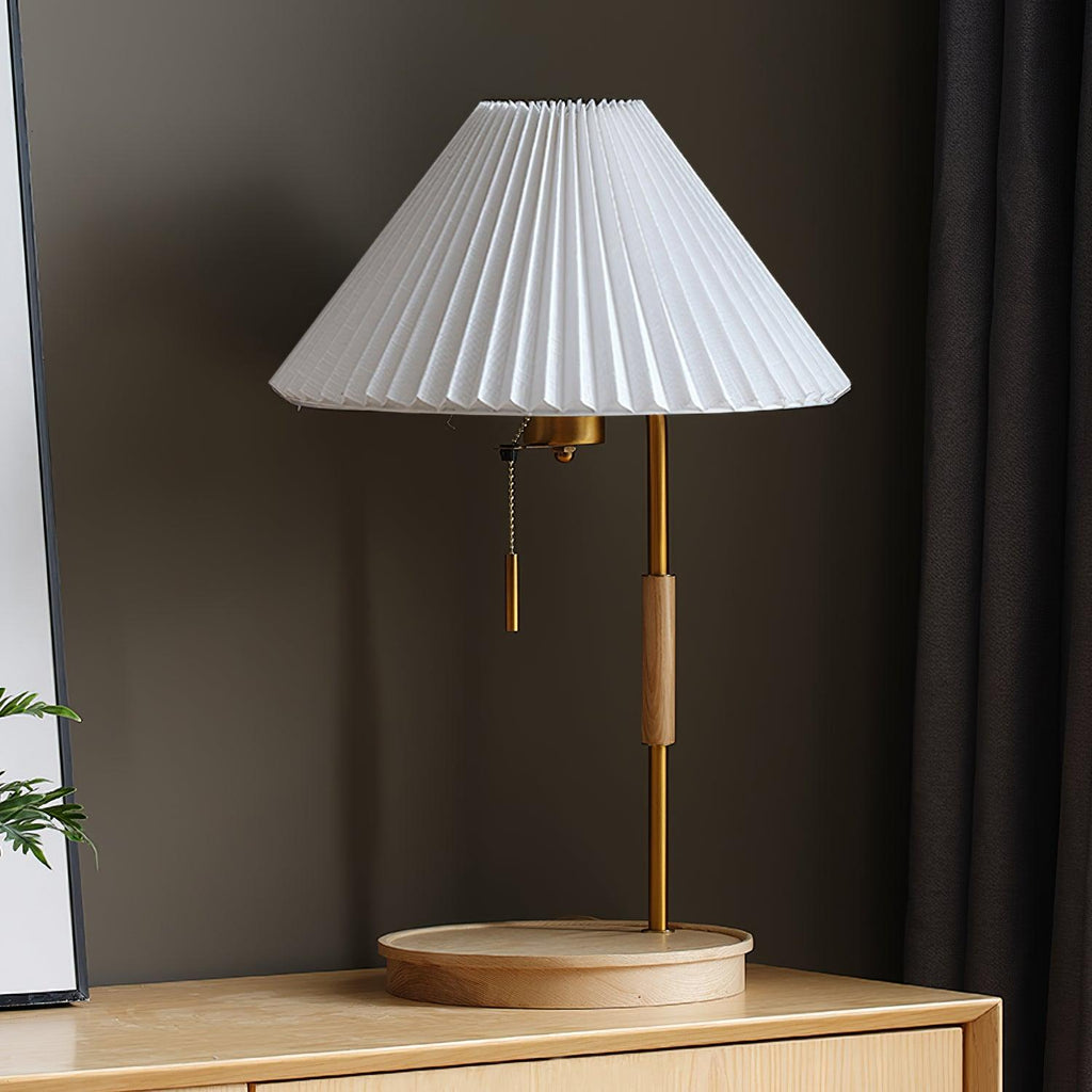 Pleated Retro Wooden Table Light, Bedside Table Lamp, detail 6