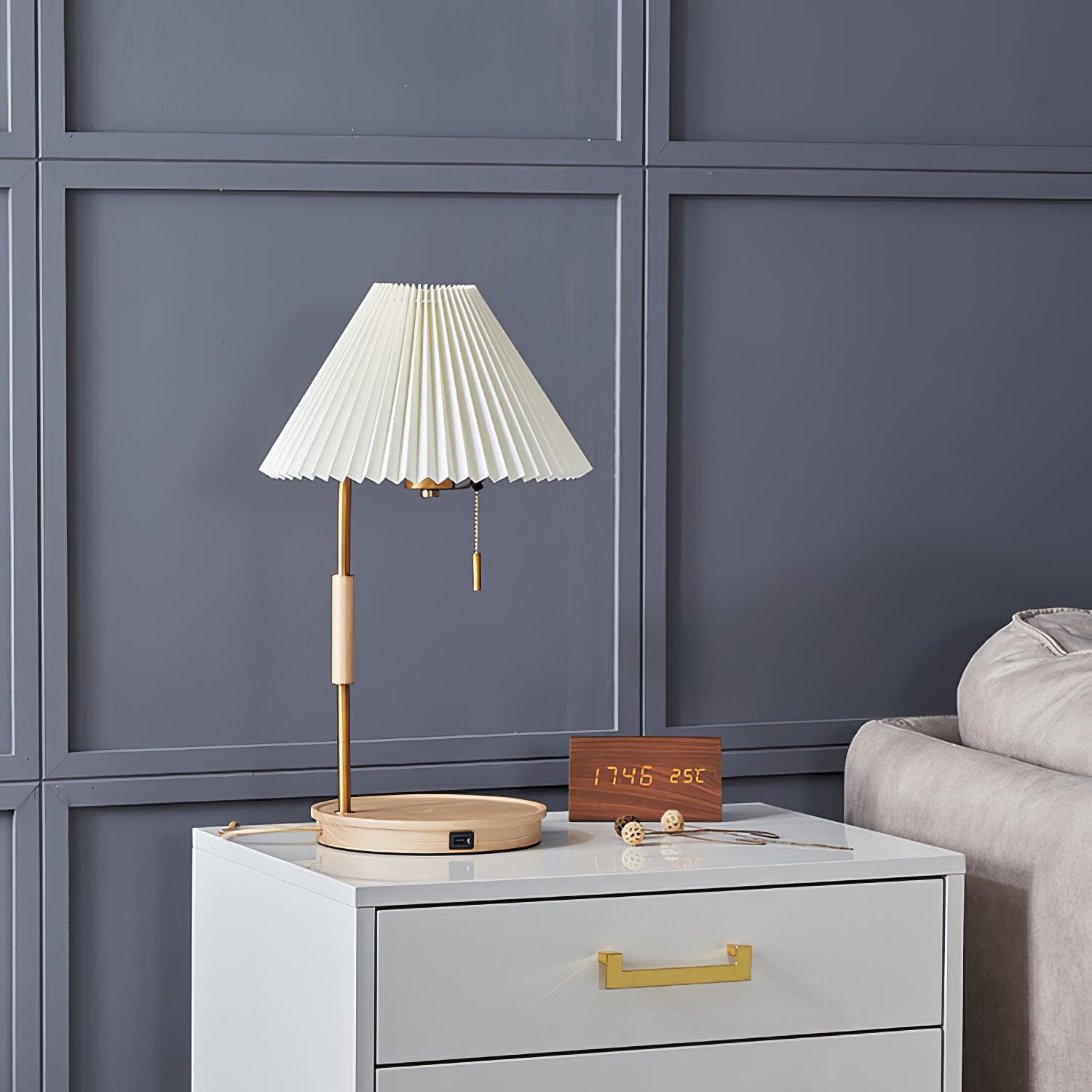 Pleated Retro Wooden Table Light, Bedside Table Lamp, detail 7