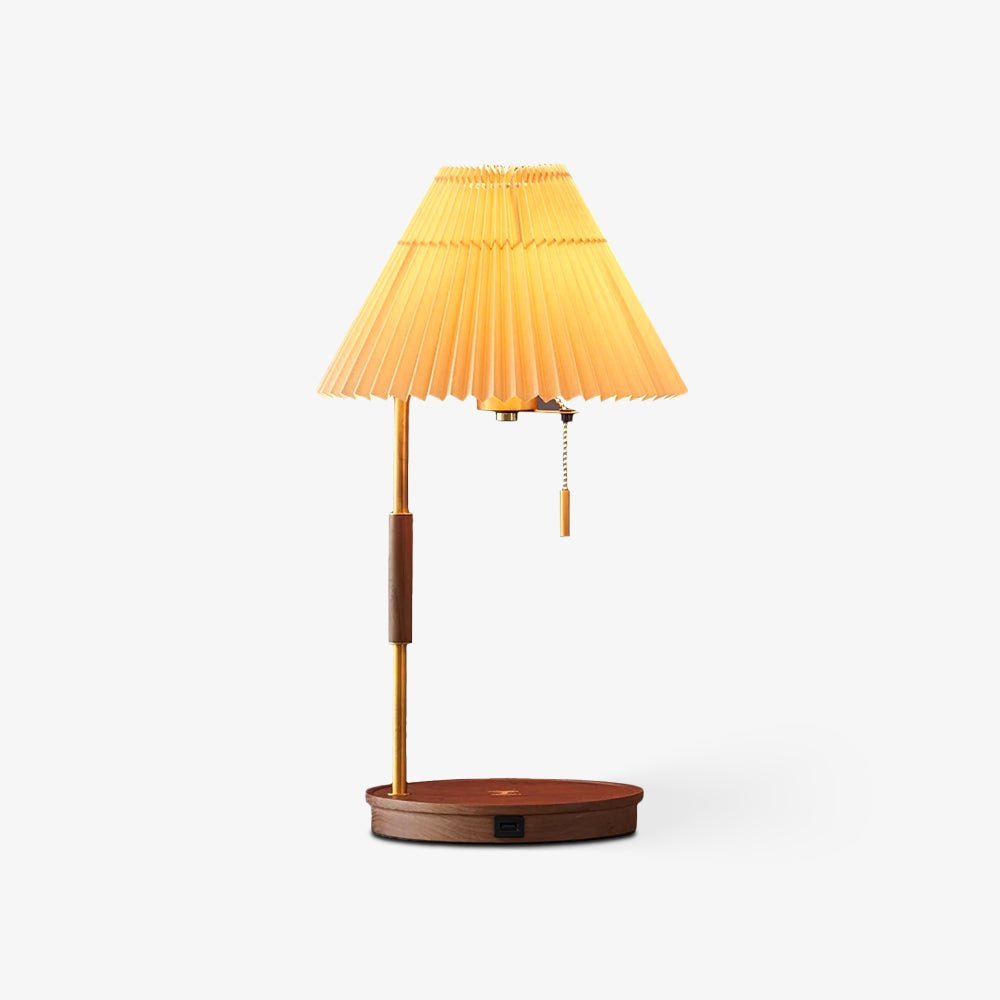 Wooden Retro Table Light, Bedside Table Lamp, Ash, Φ 12.2″ x H 20.4″