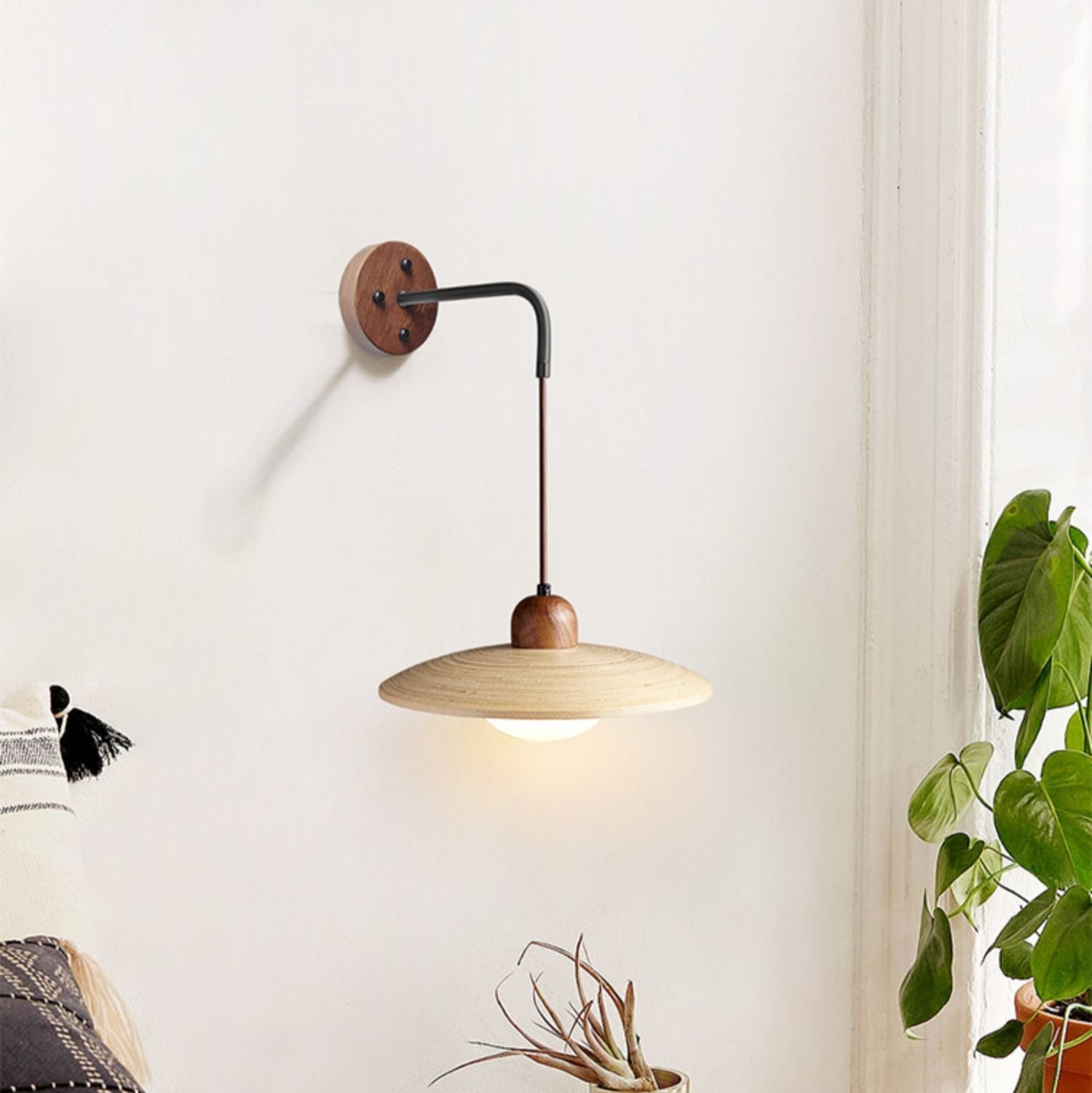 Wooden Saucer Wall Light, Hardwired Wall Sconce, detail 2
