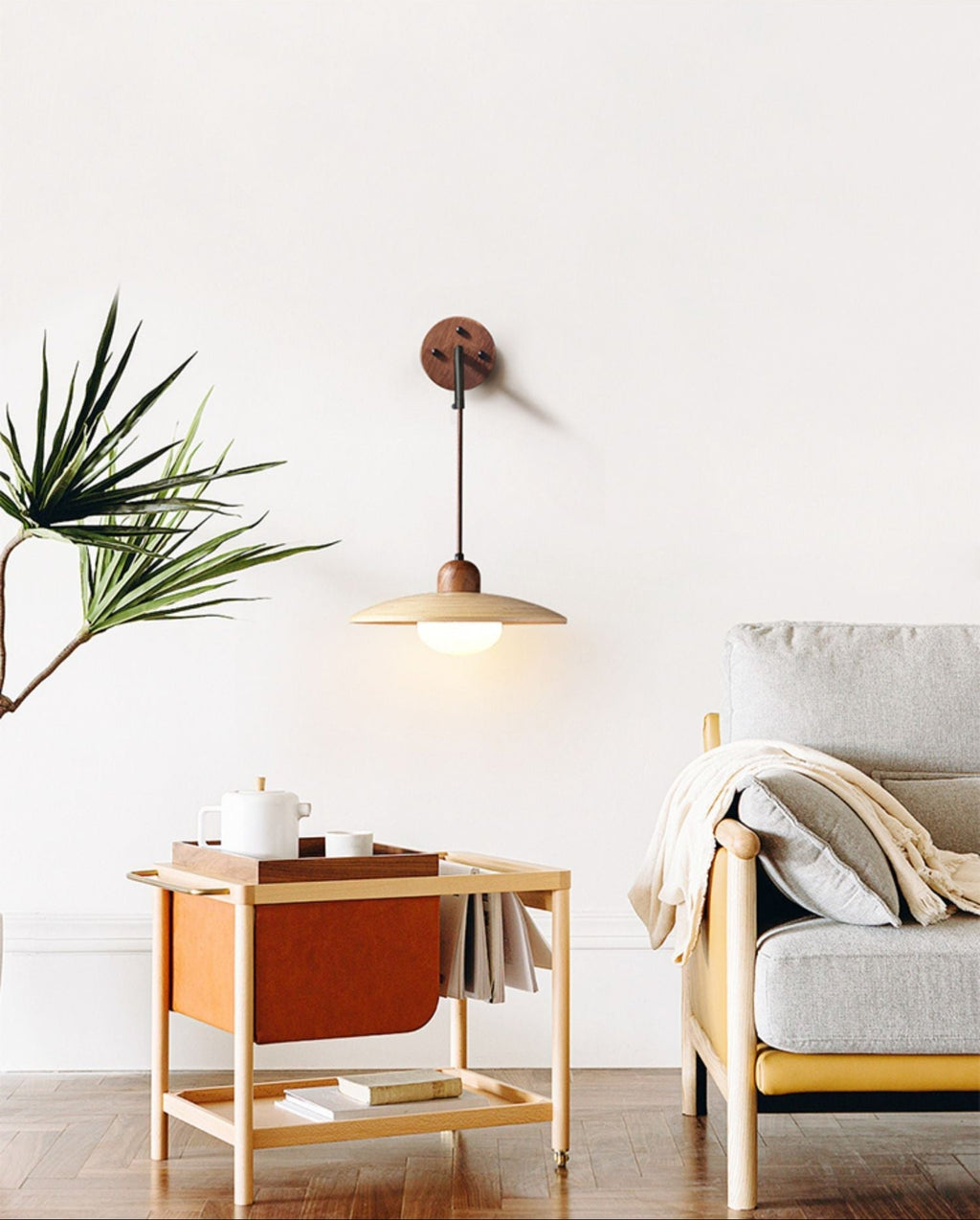 Wooden Saucer Wall Light, Hardwired Wall Sconce, detail 3