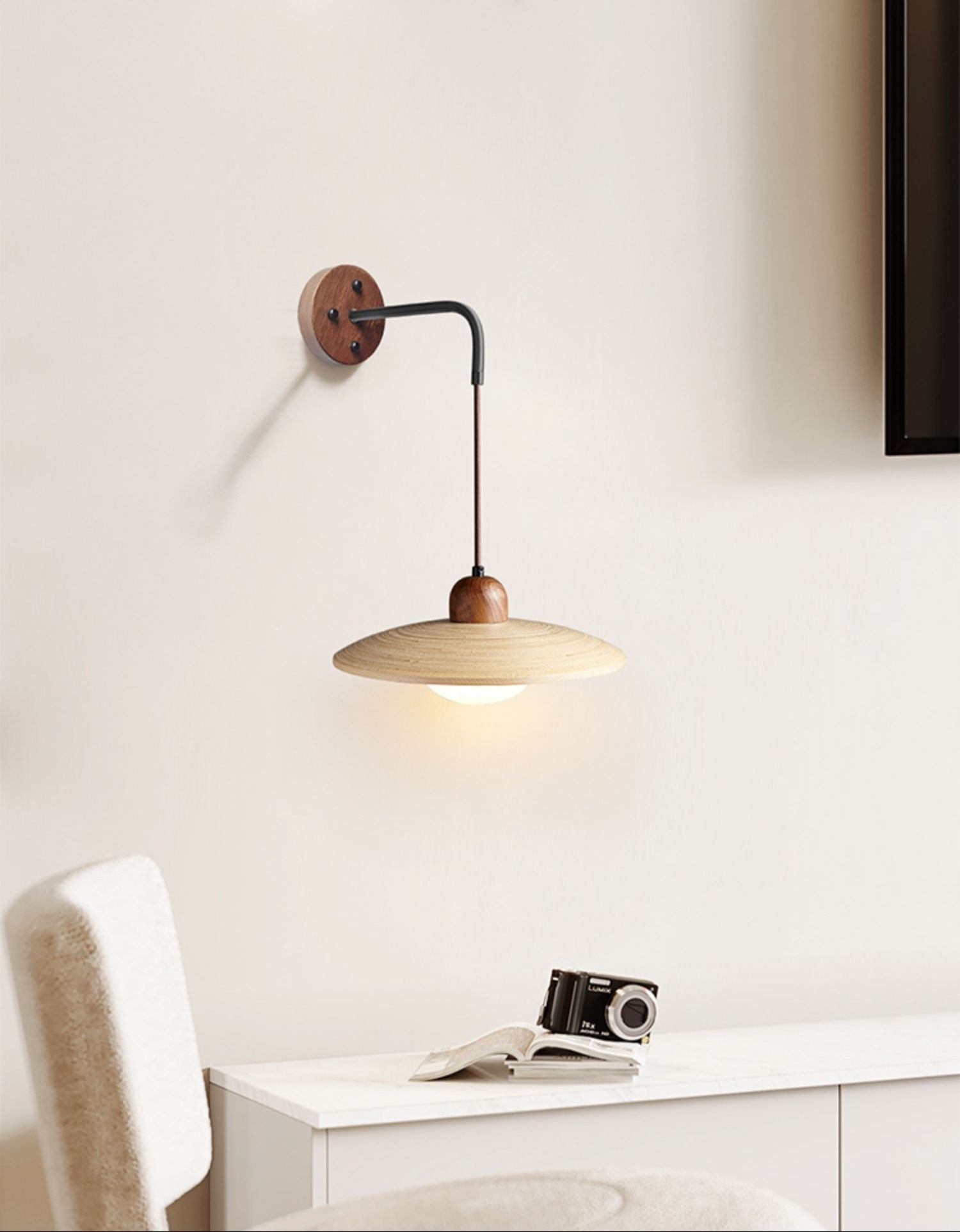 Wooden Saucer Wall Light, Hardwired Wall Sconce, detail 4