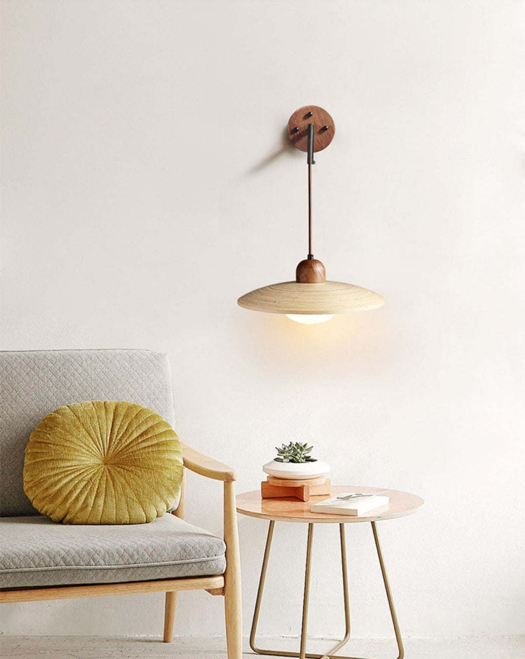 Wooden Saucer Wall Light, Hardwired Wall Sconce, detail 5