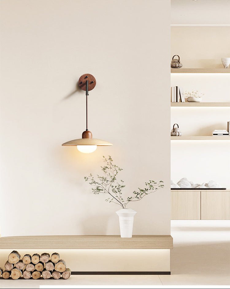 Wooden Saucer Wall Light, Hardwired Wall Sconce, detail 6