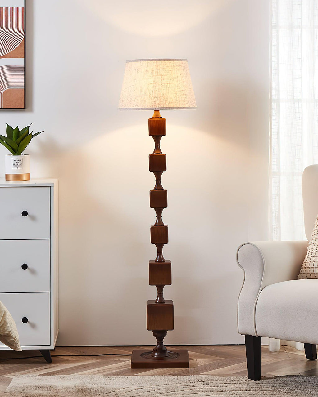Wooden Square Stack Floor Light 19.7", Floor Lamp, detail 10