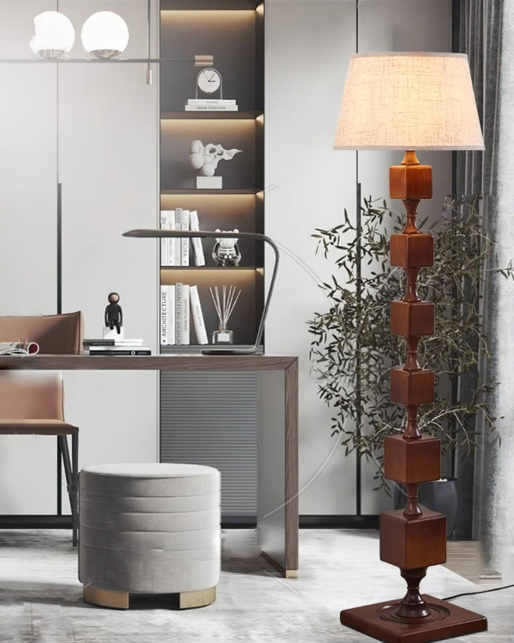 Wooden Square Stack Floor Light 19.7", Floor Lamp, detail 13