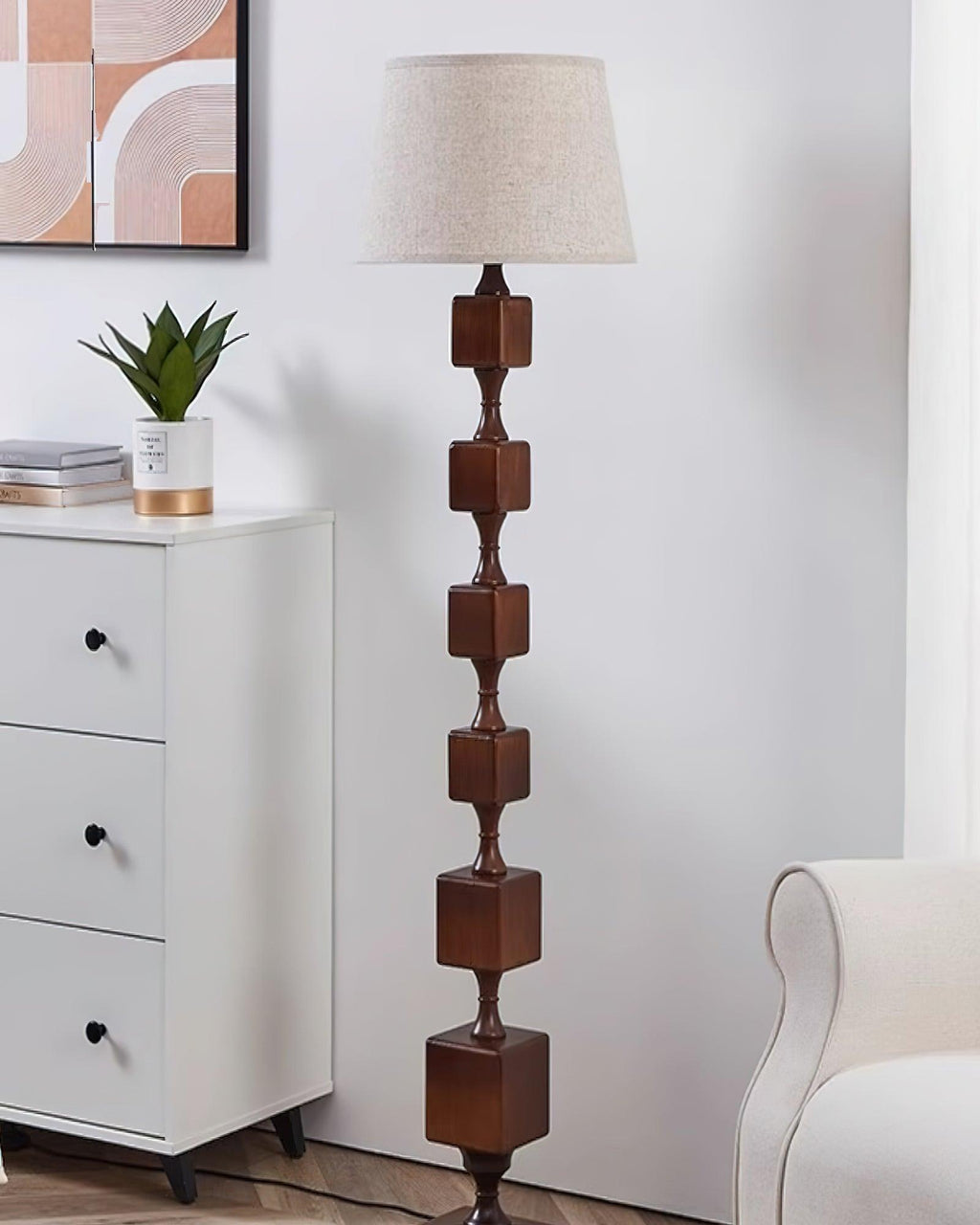Wooden Square Stack Floor Light 19.7", Floor Lamp, detail 12