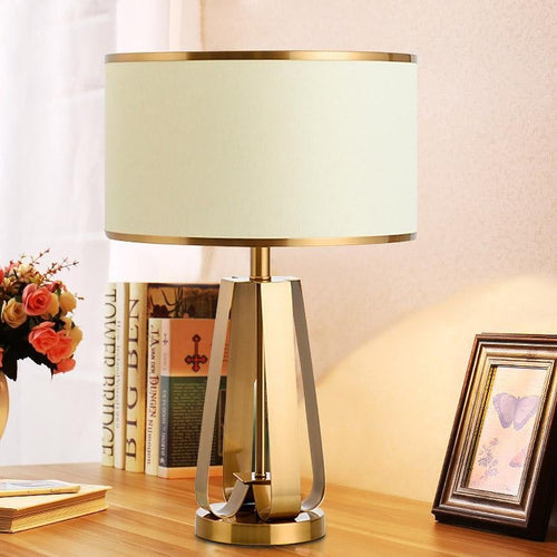 22 inch 1-Light Golden Faux Silk and Brass Geometric Table Light, Bedside Table Lamp, detail 2