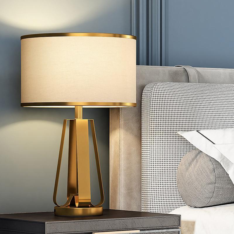 22 inch 1-Light Golden Faux Silk and Brass Geometric Table Light, Bedside Table Lamp, detail 4