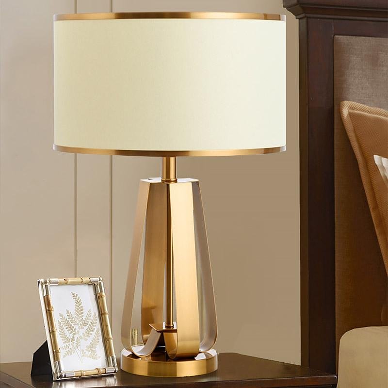 22 inch 1-Light Golden Faux Silk and Brass Geometric Table Light, Bedside Table Lamp, detail 5