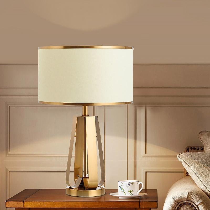 22 inch 1-Light Golden Faux Silk and Brass Geometric Table Light, Bedside Table Lamp, detail 6