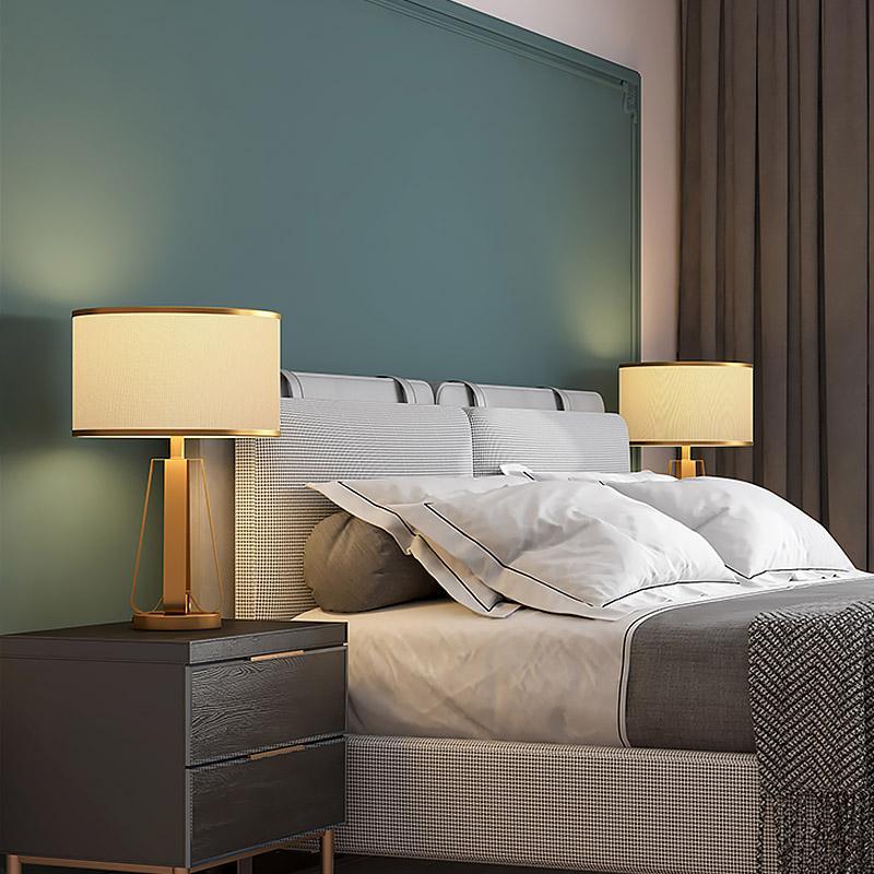 22 inch 1-Light Golden Faux Silk and Brass Geometric Table Light, Bedside Table Lamp, detail 3