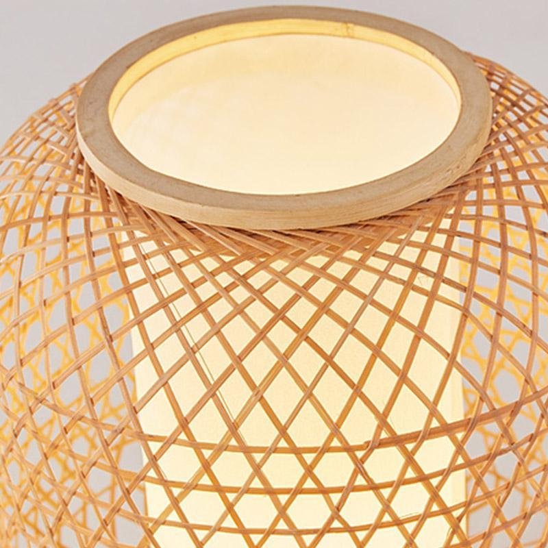 Rustic Woven Bamboo Table Light with Cylinder LED Light & USB Port, Bedside Table Lamp, detail 9