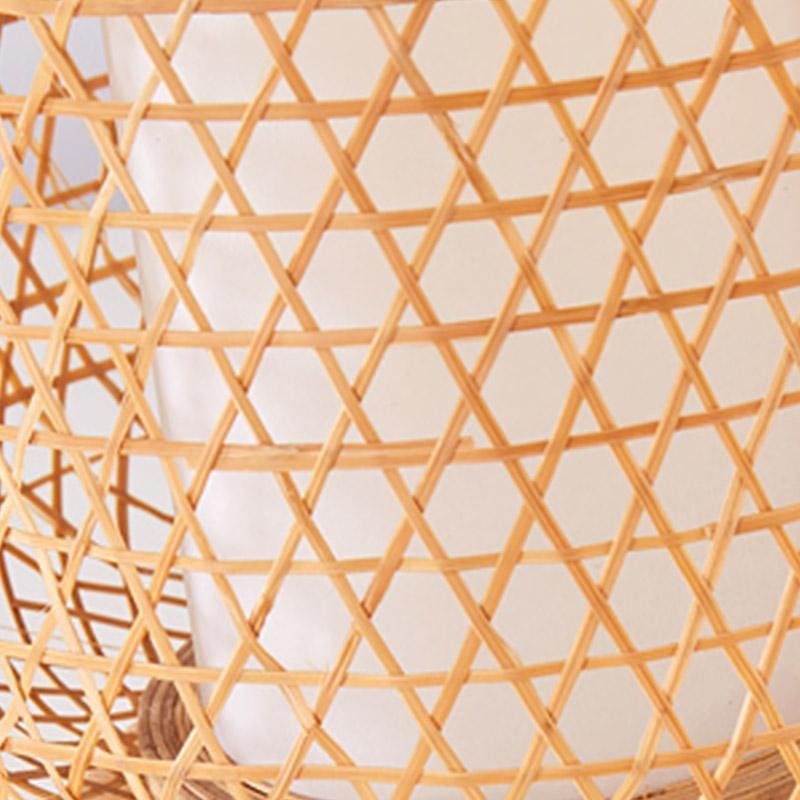 Rustic Woven Bamboo Table Light with Cylinder LED Light & USB Port, Bedside Table Lamp, detail 10