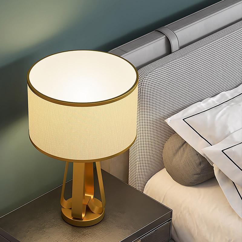 22 inch 1-Light Golden Faux Silk and Brass Geometric Table Light, Bedside Table Lamp, detail 8