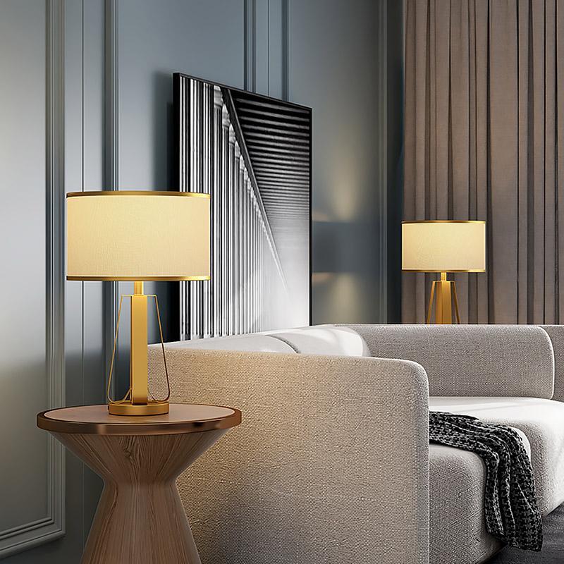22 inch 1-Light Golden Faux Silk and Brass Geometric Table Light, Bedside Table Lamp, detail 7