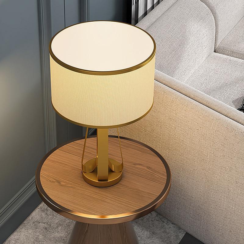 22 inch 1-Light Golden Faux Silk and Brass Geometric Table Light, Bedside Table Lamp, detail 9