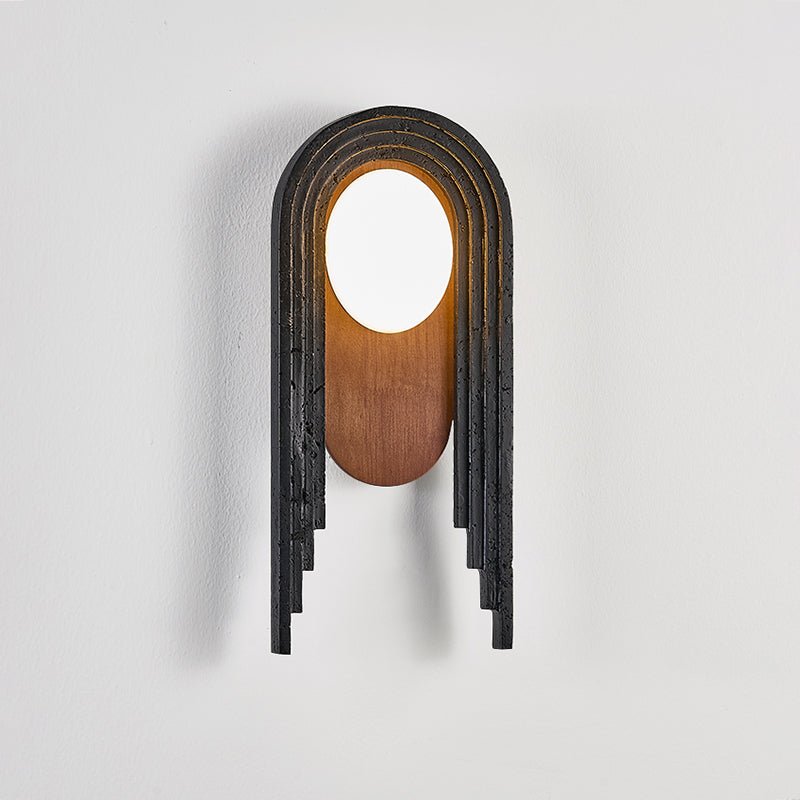 Zenith Art Deco Wall Light, Hardwired Wall Sconce, Yellow Travertine, Dia 18cm x H 40cm