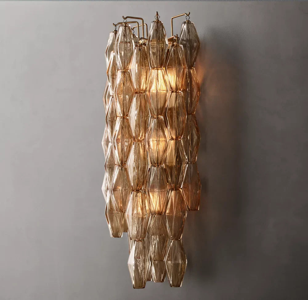 Chiara Smoke Glass Grand Wall Light, Bedroom Wall Sconce, Dimensions Overall: 12"